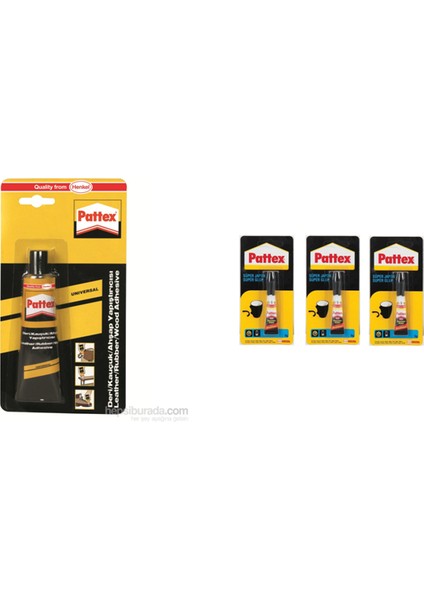 1176370 Deri Kauçuk Ahşap Yapıştırıcı 50 ml Tüp 3 Adet Pattex Yapıştırıcı Japon Süper 3 gr 3'lü