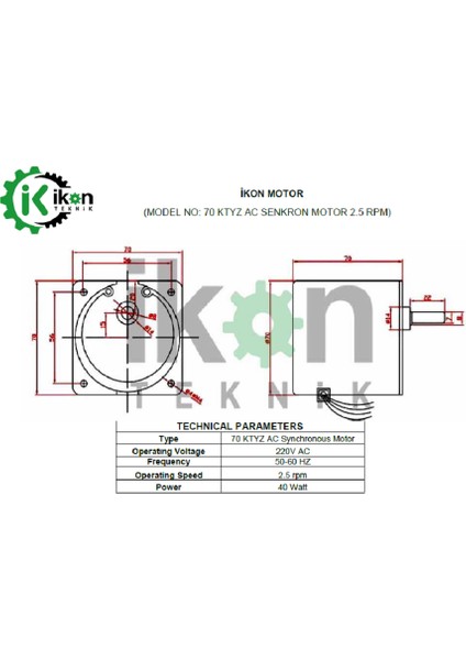 Kuluçka Çevirme Motoru 70 Ktyz 2.5rpm 40W