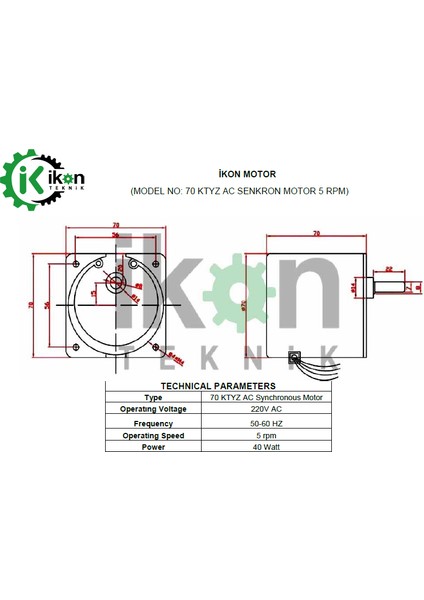 70 Ktyz 5 Rpm 40W Viyol Motoru