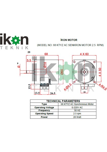 Ikon Kuluçka Çevirme Motoru 68 Ktyz 2.5 Rpm 28W Viyol Motoru