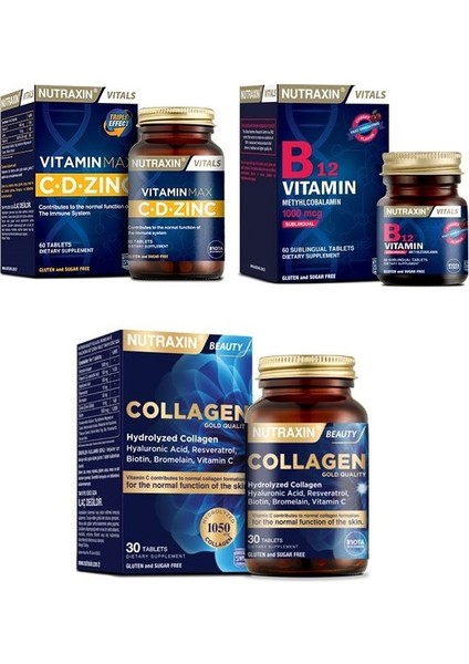 Vitamin Max C-D-Zınc+Tip 1 ve Tip 3 Hidrolize Içeren 30 TABLET+B12 1000 Mcg 60 Tablet
