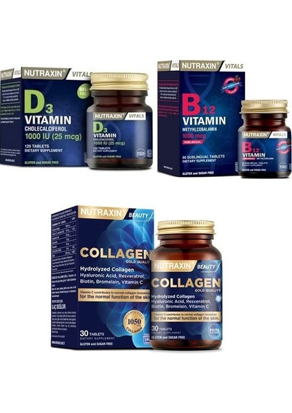 Tip 1 ve Tip 3 Hidrolize Içeren 30 Tablet+D3 Vitamin 1000 Iu 120 TABLET+B12 60 Tablet