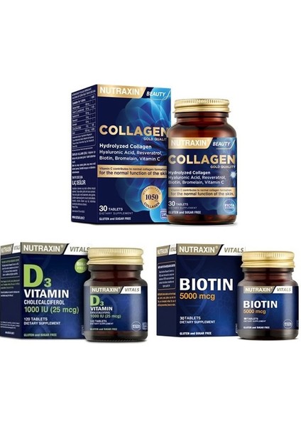 Bıotın 5000 Mcg 30 Tablet+D3 Vitamin 1000 Iu 120 Tablet+Hidrolize Içeren 30 Tablet