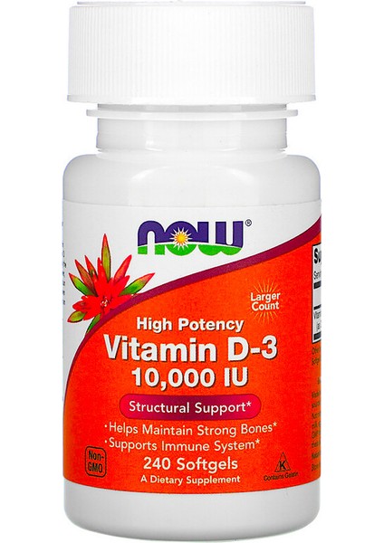 Foods, High Potency Vitamin D-3, 250 Mcg (10,000 Iu), 240 Softgels
