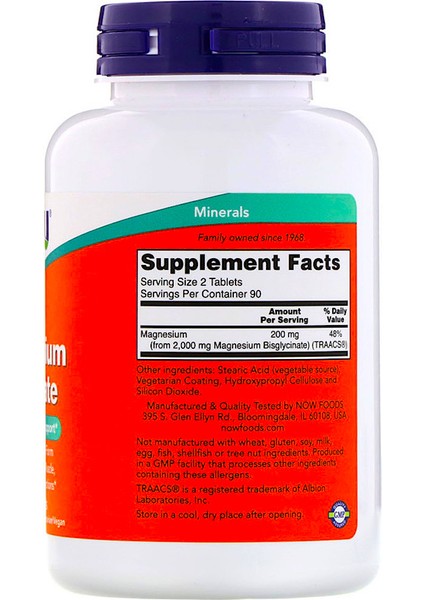 Foods, Magnesium Glycinate, 180 Tablets