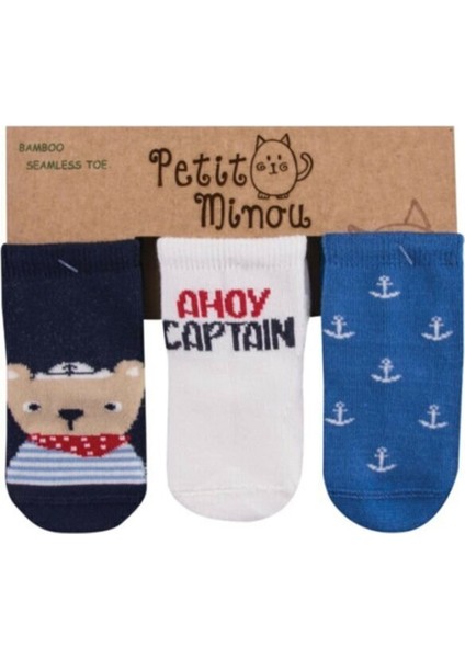 3'lü Ahoy Captain Soket Bebek Çorabı 2121