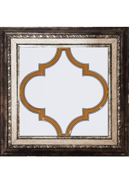20x20 cm SP 103 Arabesk Sarı Beyaz Desenli Kütahya çini