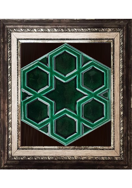 15x17 Cm Rölyefli Yıldız Yeşil Altıgen Çini Pano