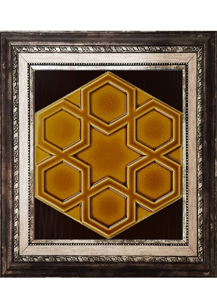 15x17 Cm Rölyefli Yıldız Karamel Altıgen Çini Pano