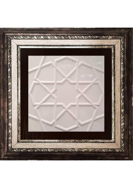 20x20 Cm Rölyefli Beyaz Selçuklu Yıldız Deseni Çini Pano