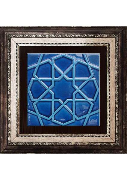 20x20 Cm Rölyefli Kobalt Selçuklu Yıldızı Deseni Çini Pano