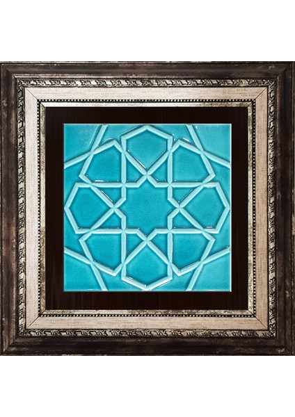 20x20 Cm Rölyefli Turkuaz Selçuklu Yıldızı Deseni Çini Pano
