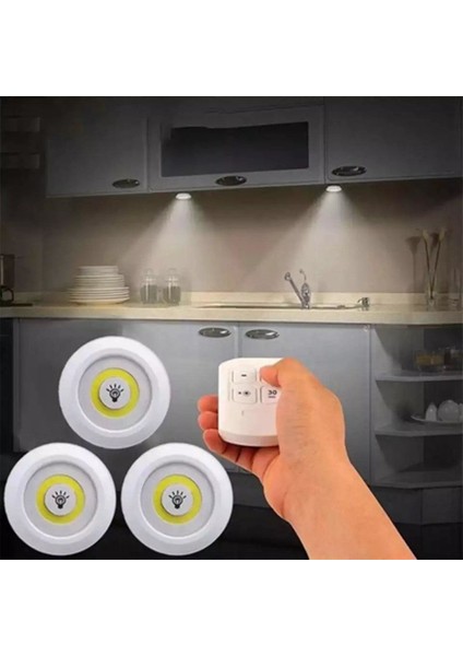 Uzaktan Kumandalı Yapışkanlı Kablosuz Pilli LED - 3'lü Spot Lamba -