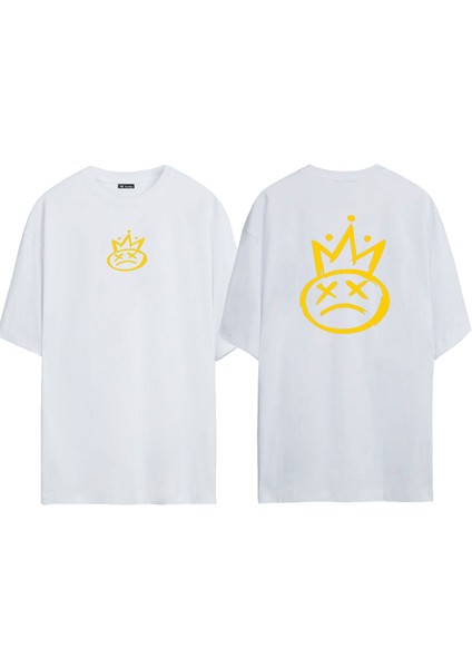 Unisex Smile Baskılı Beyaz Oversize T-Shirt