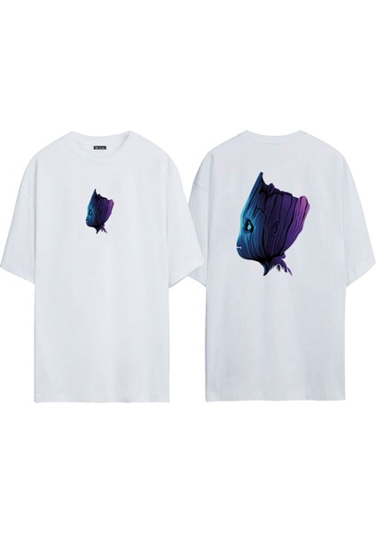 Unisex Groot Baskılı Beyaz Oversize T-Shirt