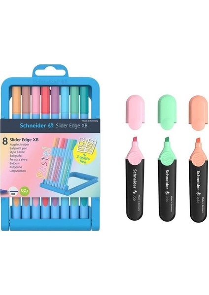 Slider Edge Xb Pastel Renkler 8'li + Job Fosforlu Kalem 3'lü