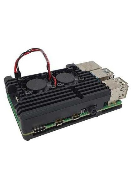 Raspberry Pi 4 Alüminyum Çift Fanlı Muhafaza Kutusu - Siyah