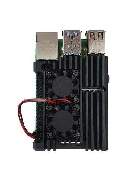 Raspberry Pi 4 Alüminyum Çift Fanlı Muhafaza Kutusu - Siyah