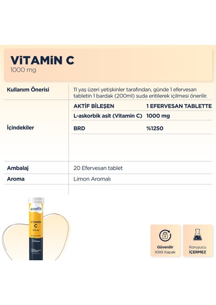 Vitamin C 1000 Mg 20 Efervesan Tablet x 3 Adet