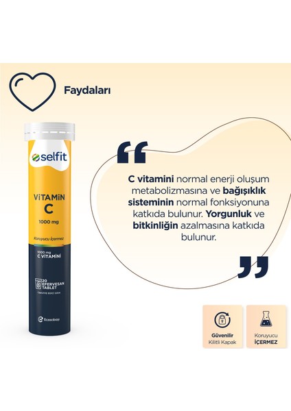 Vitamin C 1000 Mg 20 Efervesan Tablet x 3 Adet