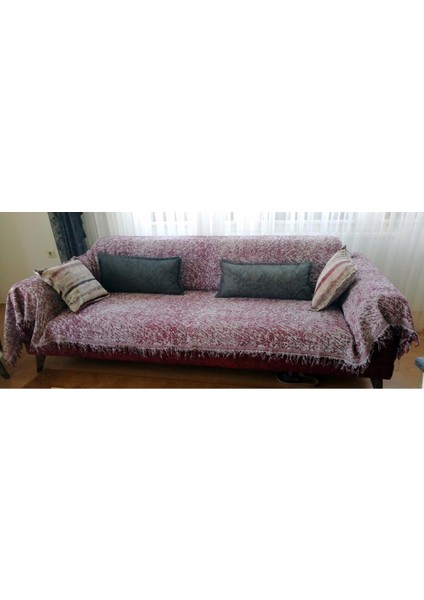 Bordo Ebruli Pamuklu Kaymaz Maxi Koltuk & Çekyat Örtüsü