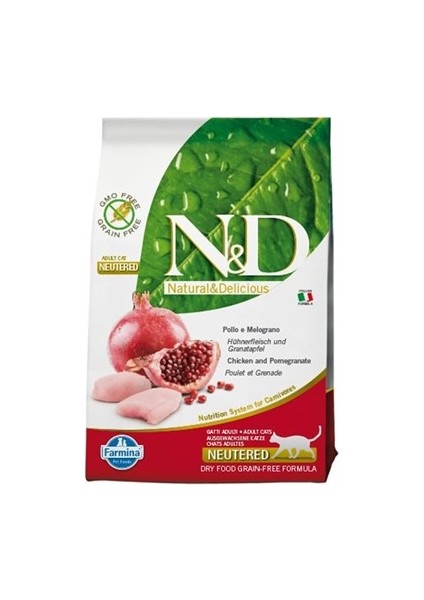 N&d Tavuk ve Narlı Tahılsız Kısırlaştırılmış Kedi Maması 5 kg