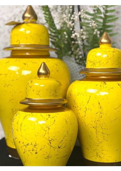 3 Lü Şah Küp Set Sarı Mermer Desenli