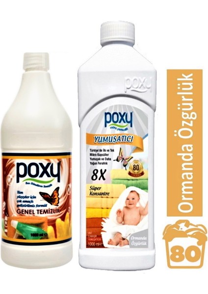 Çok Amaçlı Genel Temizlik 1 Lt & Çamaşır Yumuşatıcı 1 Lt (80 Yıkama)