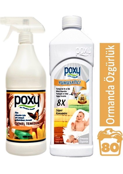 Çok Amaçlı Genel Temizlik 1 Lt & Çamaşır Yumuşatıcı 1 Lt (80 Yıkama)