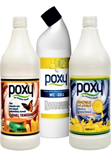 Çok Amaçlı Genel Temizlik 1 Lt & Limonlu Yağ Çözücü 1 Lt & Wc Jell 1 Lt