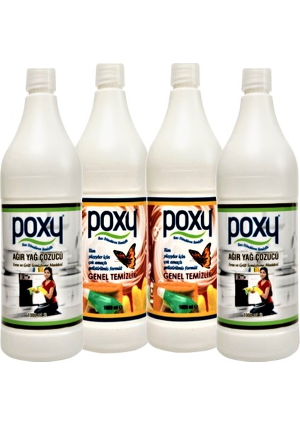 Çok Amaçlı Genel Temizlik 2 x 1 Lt & Ağır Yağ Çözücü 2 x 1 Lt