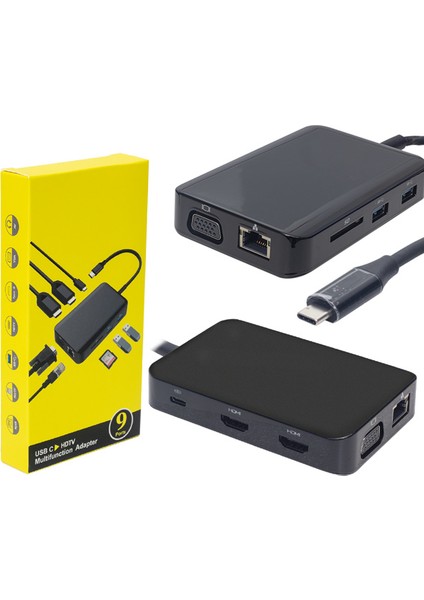 PM-19259 Type-C To HDMI 9ın1 Çok Fonksiyonlu Çevirici Adaptör