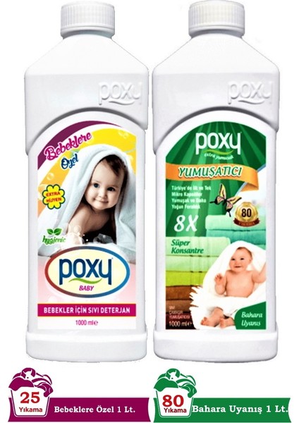 Bebeklere Özel Sıvı Çamaşır Deterjanı 1 Lt (25 Yıkama) Yumuşatıcı Bahara Uyanış 1 Lt (80 Yıkama)