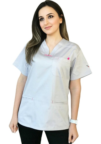 Gri Grey Red Doktor Hemşire Cerrahi Tek Üst