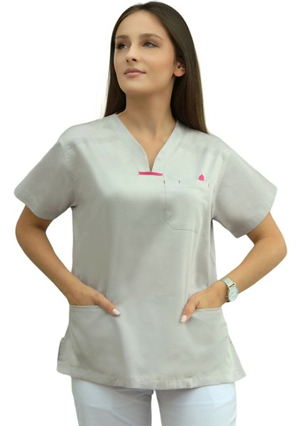 Gri Grey Red Doktor Hemşire Cerrahi Tek Üst