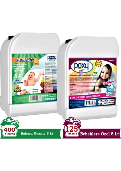 Bebeklere Özel Çamaşır Deterjanı 5 lt (125 Yıkama) & Yumuşatıcı Bahara Uyanış 5 lt (400 Yıkama)