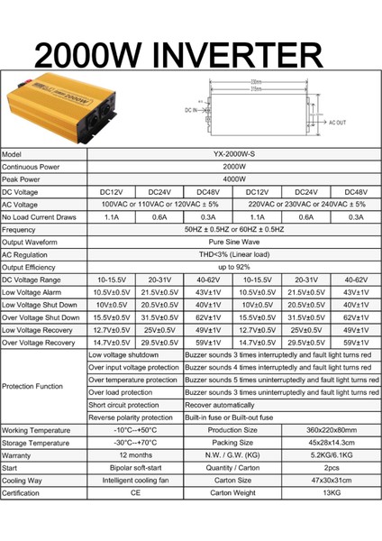 2000W-4000W 12V Tam Sinüs İnverter Çevirici İnvertör Mexxsun