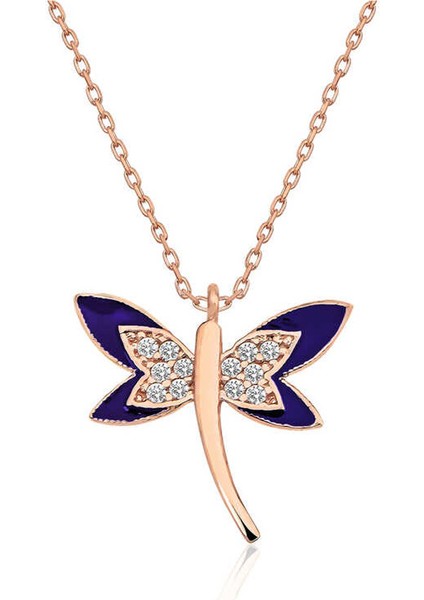 925 Ayar Gümüş Lacivert Yusufçuk Kadın Kolye