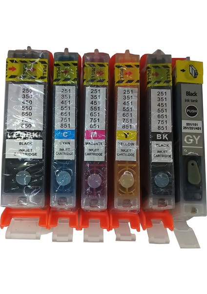MG7500 MG7550 Uyumlu Kolay Dolan Kartuş + 6 x 50 ml Mürekkep 6 Renk (Dolu)