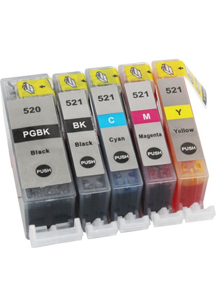 PGI-525 CLI-526 Kolay Dolan Muadil Kartuş Seti + 5 x 50 ml Mürekkep 5 Renk (Dolu)