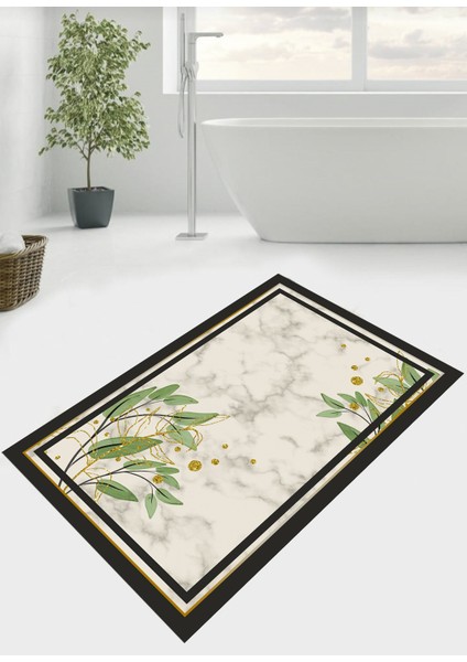 Yaprak Desen 70 x 120 cm. Kaymaz Deri Taban Banyo Halısı, Paspası