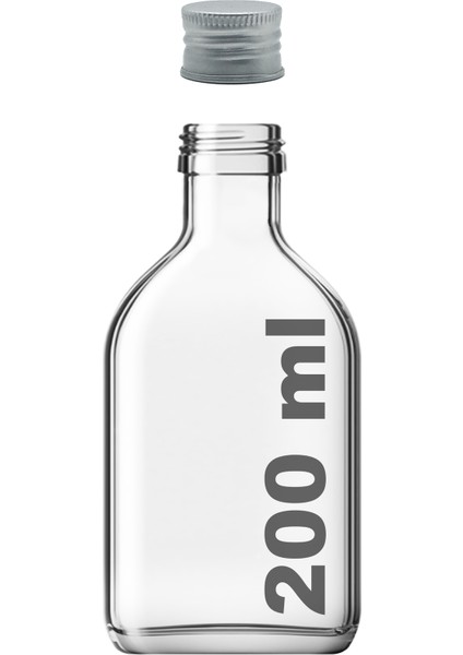 200 cc Cold Brew Şeffaf 200 ml Sızdırmaz Gümüş Plastik Kapaklı Yassı Cam Şişe (Soğuk Kahve) 1 Adet