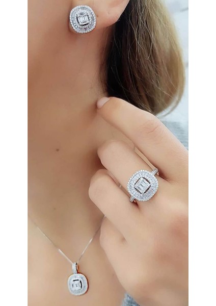 Baget Kesim Swarovski Taşlı Gümüş Takı Seti fiyatları