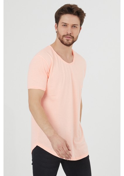 Erkek Açık Pembe Pis Yaka Salaş T-SHIRT-TCPS001R26S