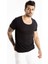 Siyah Geniş Yaka Likralı Tişört Oval Yaka Slim Fit Eteği Oval Açık Yaka T-shirt 1801199 1