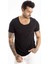 Siyah Geniş Yaka Likralı Tişört Oval Yaka Slim Fit Eteği Oval Açık Yaka T-shirt 1801199 2