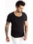 Siyah Geniş Yaka Likralı Tişört Oval Yaka Slim Fit Eteği Oval Açık Yaka T-shirt 1801199 4