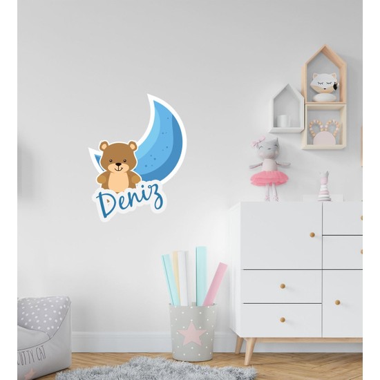 BK Kişiye Özel Sevimli Ayı Tasarımlı Çocuk Odası Duvar Sticker-1