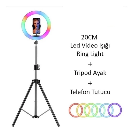 Asfal Rgb Işık  Çok Renkli LED Make Up Selfie Işığı 210 cm Tripot Selfie Çubuğu Tiktok Işığı