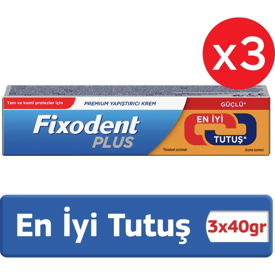 Fixodent Plus En Iyi Tutuş Diş Protez Yapıştırıcı Krem 40 gr x 3